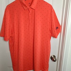 Adidas Golf Prime Green Polo Orange Men's Large Navy Tree Graphic Print